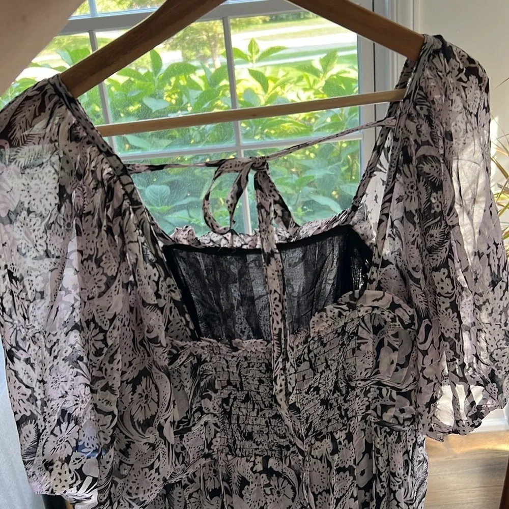 Anthropologie Long floral Dress puff sleeve tie back XS - Picture 6 of 12